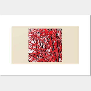 Surreal Wildfire, tree in red black gray white Posters and Art